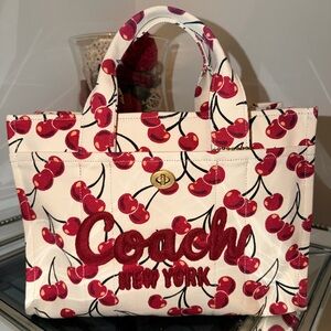 Coach Cherry Pattern Tote in Cream and Red